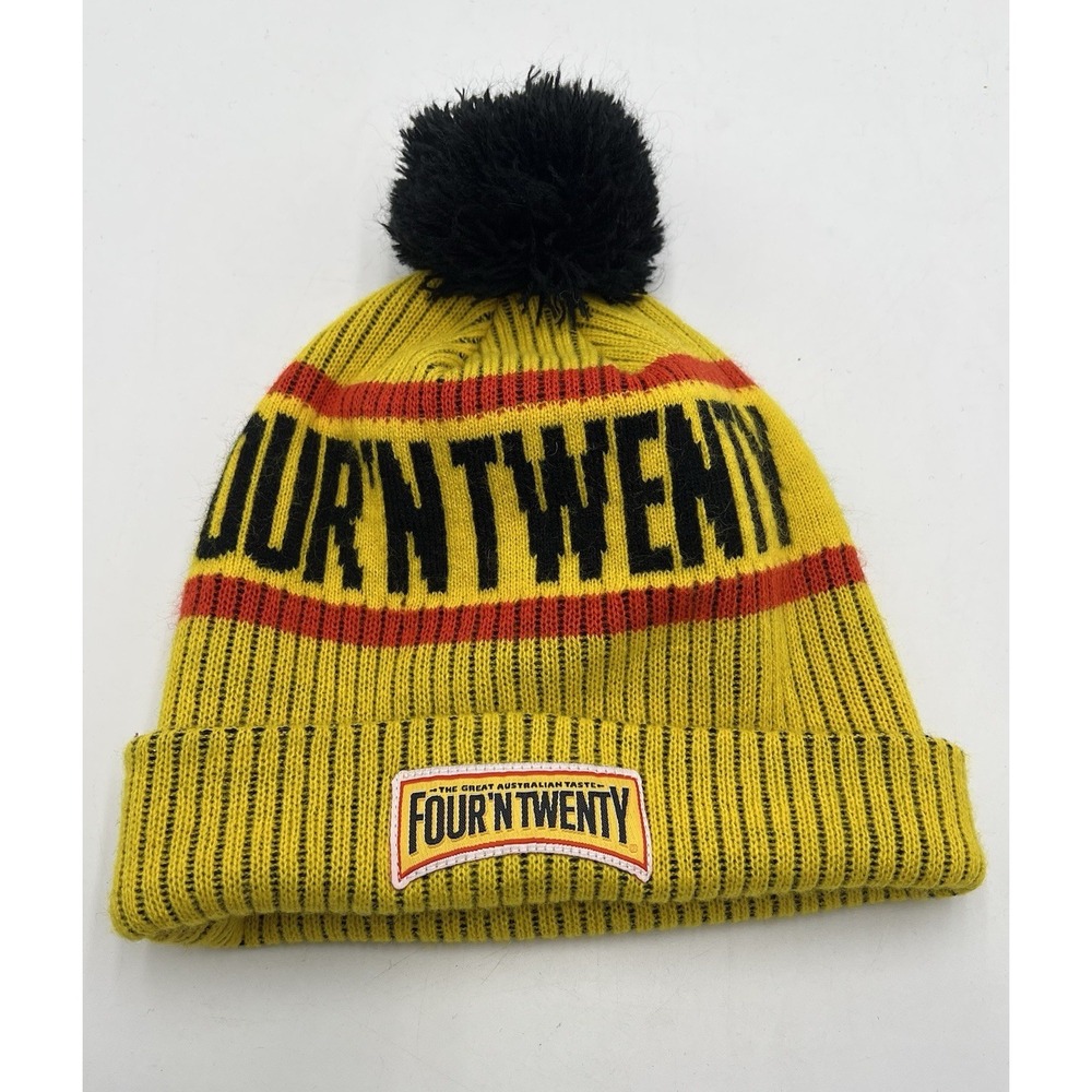 Four N' Twenty Retro Yellow Knit Beanie Hat Cap Australian Meat Pies One Size